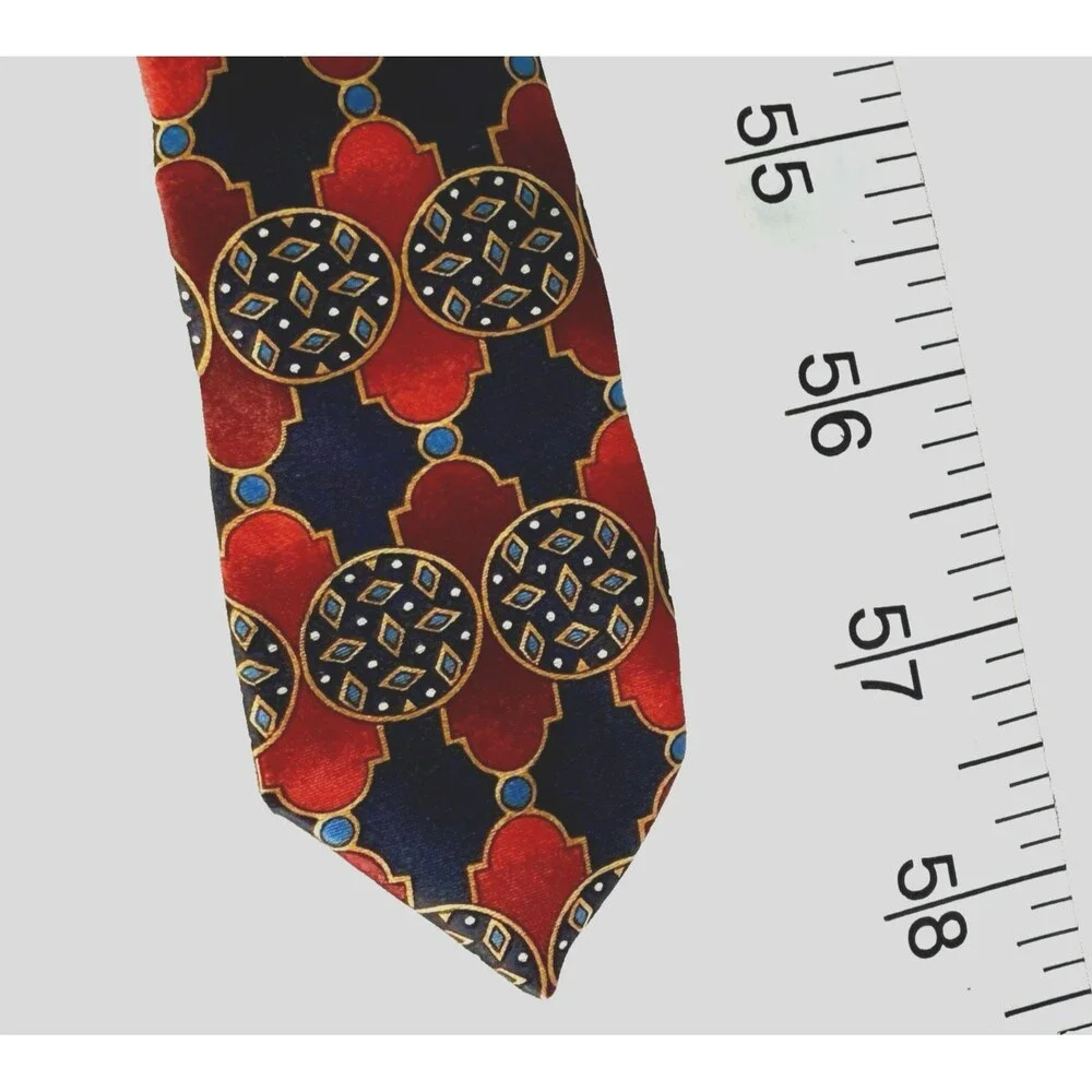 BULLOCK & JONES Navy Blue & Red Geometric Men's Neck Tie 100% Silk 3.75 x 58